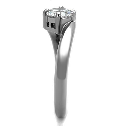 TK1543 - High polished (no plating) Stainless Steel Ring with AAA Grade CZ  in Clear-3