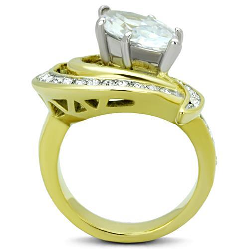 TK1546 - Two-Tone IP Gold (Ion Plating) Stainless Steel Ring with AAA Grade CZ  in Clear-2