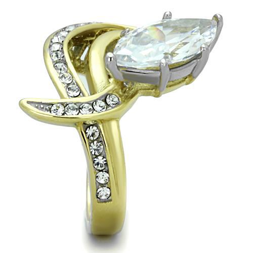 TK1546 - Two-Tone IP Gold (Ion Plating) Stainless Steel Ring with AAA Grade CZ  in Clear-3