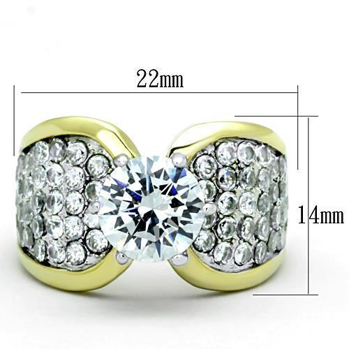 TK1547 - Two-Tone IP Gold (Ion Plating) Stainless Steel Ring with AAA Grade CZ  in Clear-1