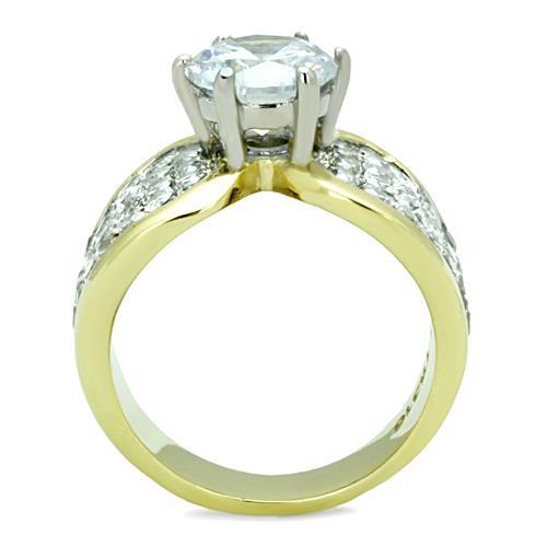TK1547 - Two-Tone IP Gold (Ion Plating) Stainless Steel Ring with AAA Grade CZ  in Clear-2