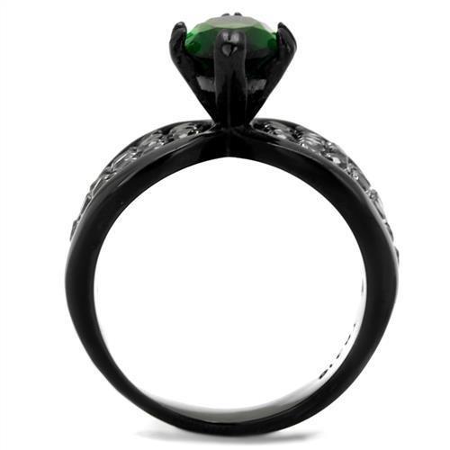 TK1548J - IP Black(Ion Plating) Stainless Steel Ring with Synthetic Synthetic Glass in Emerald-2
