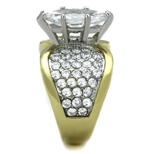 TK1548 - Two-Tone IP Gold (Ion Plating) Stainless Steel Ring with AAA Grade CZ  in Clear-3