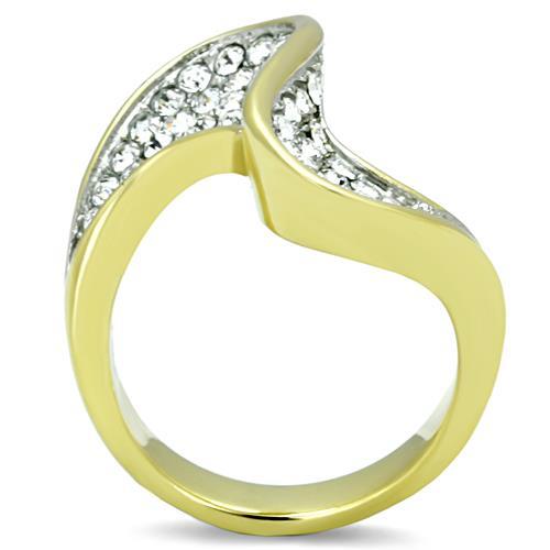 TK1549 - Two-Tone IP Gold (Ion Plating) Stainless Steel Ring with Top Grade Crystal  in Clear-2