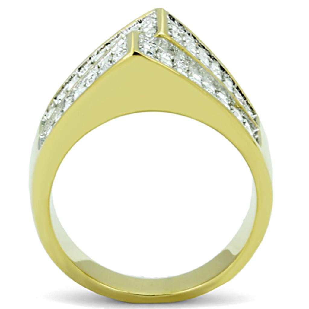 TK1550 - Two-Tone IP Gold (Ion Plating) Stainless Steel Ring with Top Grade Crystal  in Clear-2