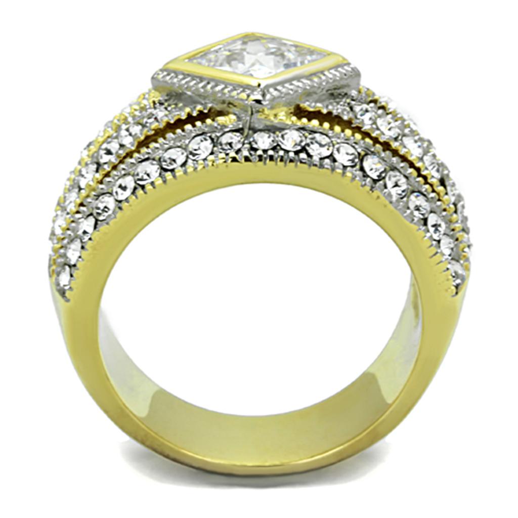 TK1551 - Two-Tone IP Gold (Ion Plating) Stainless Steel Ring with AAA Grade CZ  in Clear-2