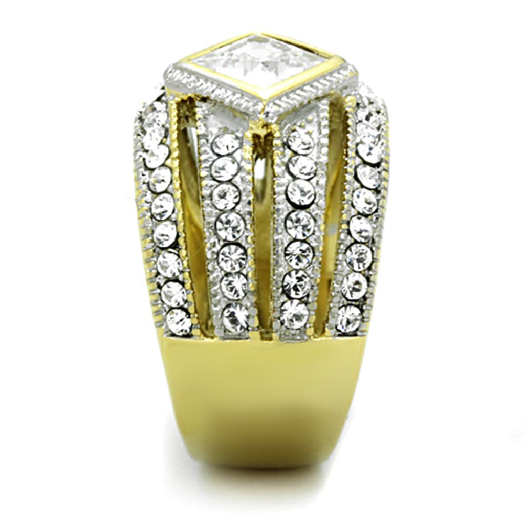 TK1551 - Two-Tone IP Gold (Ion Plating) Stainless Steel Ring with AAA Grade CZ  in Clear-3