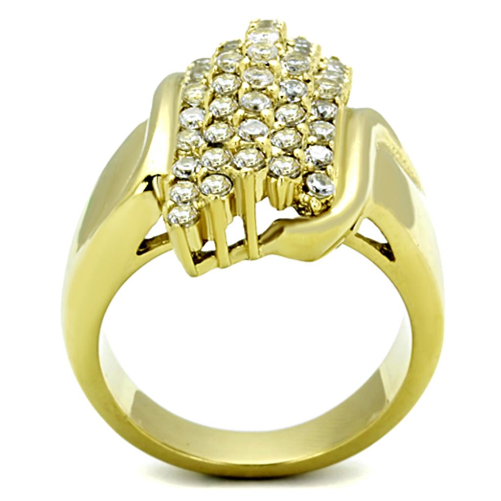 TK1554 - IP Gold(Ion Plating) Stainless Steel Ring with AAA Grade CZ  in Clear-2