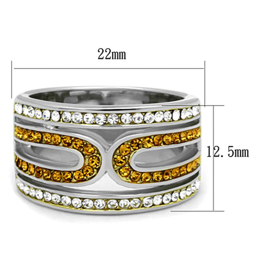 TK1555 - Two-Tone IP Gold (Ion Plating) Stainless Steel Ring with Top Grade Crystal  in Topaz-1
