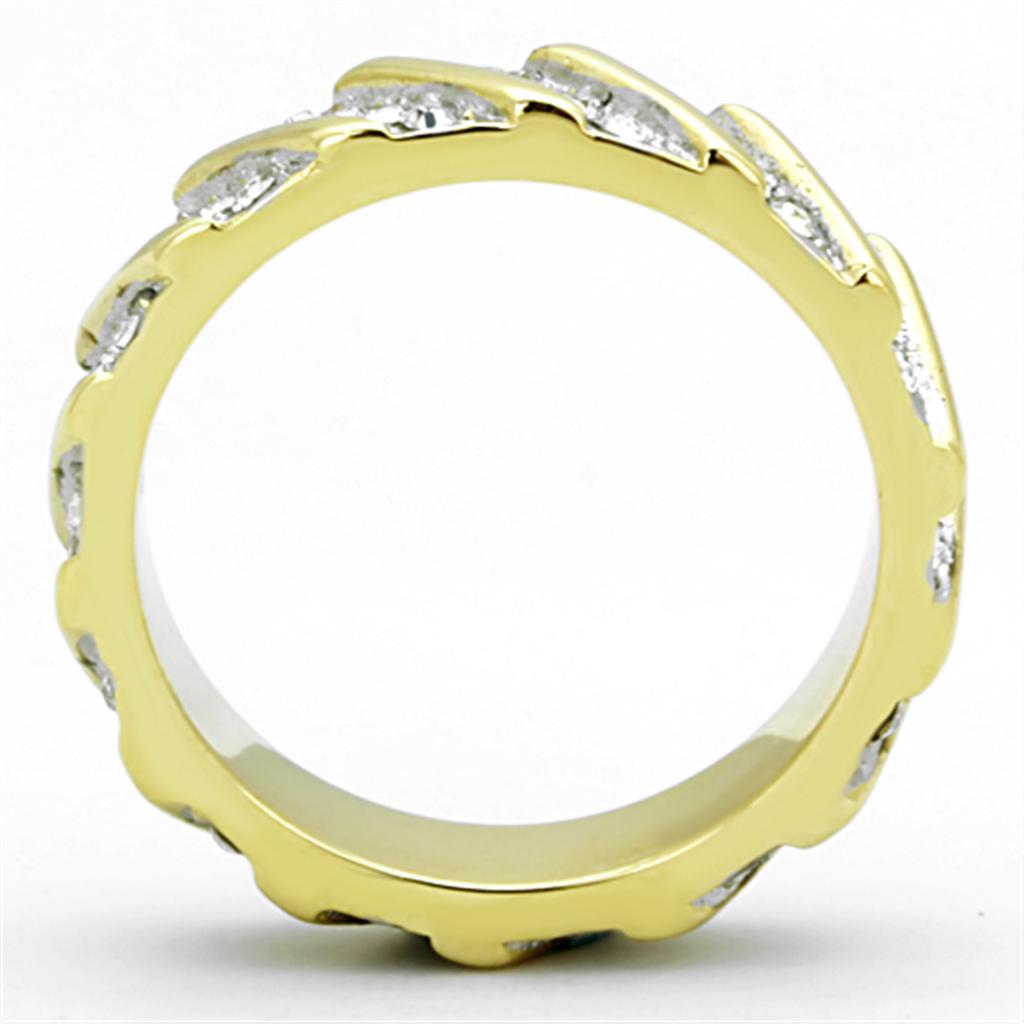 TK1557 - Two-Tone IP Gold (Ion Plating) Stainless Steel Ring with Top Grade Crystal  in Clear-2