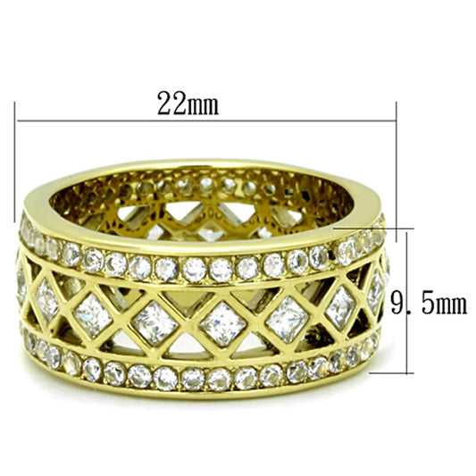 TK1558 - IP Gold(Ion Plating) Stainless Steel Ring with AAA Grade CZ  in Clear-1