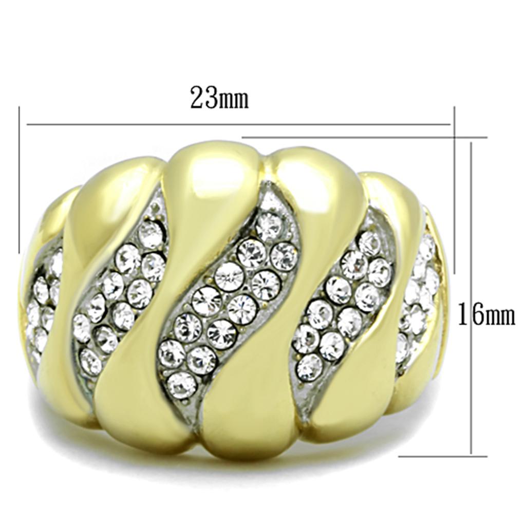 TK1559 - Two-Tone IP Gold (Ion Plating) Stainless Steel Ring with Top Grade Crystal  in Clear-1