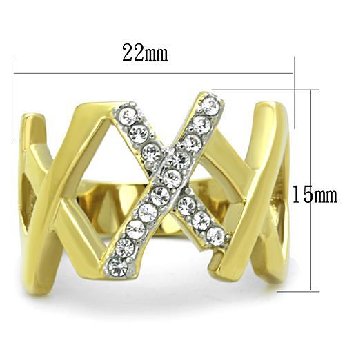 TK1560 - Two-Tone IP Gold (Ion Plating) Stainless Steel Ring with Top Grade Crystal  in Clear-1