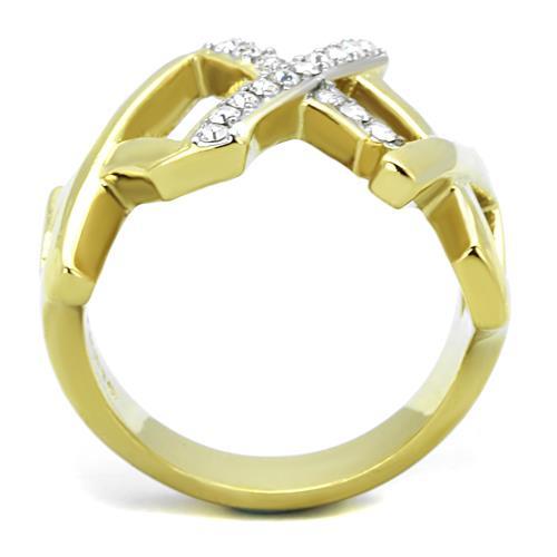 TK1560 - Two-Tone IP Gold (Ion Plating) Stainless Steel Ring with Top Grade Crystal  in Clear-2
