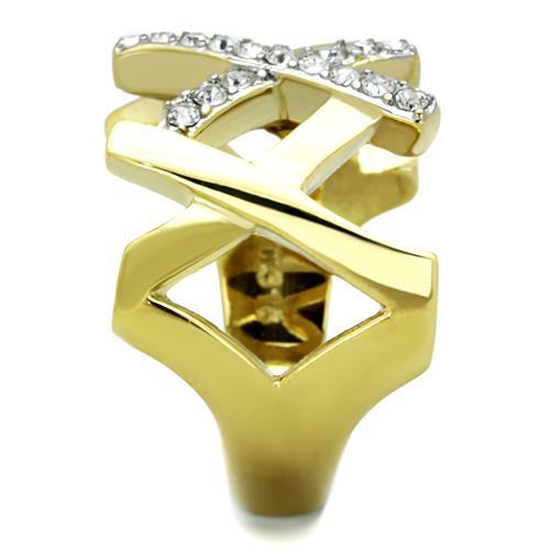 TK1560 - Two-Tone IP Gold (Ion Plating) Stainless Steel Ring with Top Grade Crystal  in Clear-3