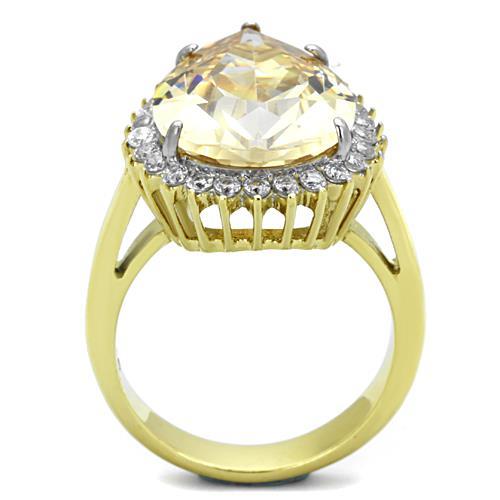 TK1564 - Two-Tone IP Gold (Ion Plating) Stainless Steel Ring with AAA Grade CZ  in Champagne-2