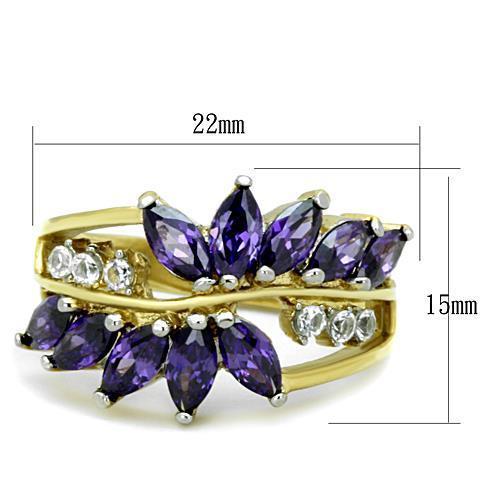 TK1568 - Two-Tone IP Gold (Ion Plating) Stainless Steel Ring with AAA Grade CZ  in Amethyst-1
