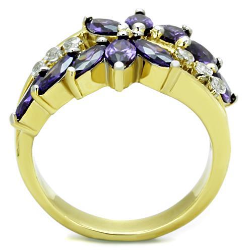 TK1568 - Two-Tone IP Gold (Ion Plating) Stainless Steel Ring with AAA Grade CZ  in Amethyst-2