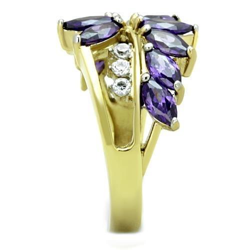 TK1568 - Two-Tone IP Gold (Ion Plating) Stainless Steel Ring with AAA Grade CZ  in Amethyst-3