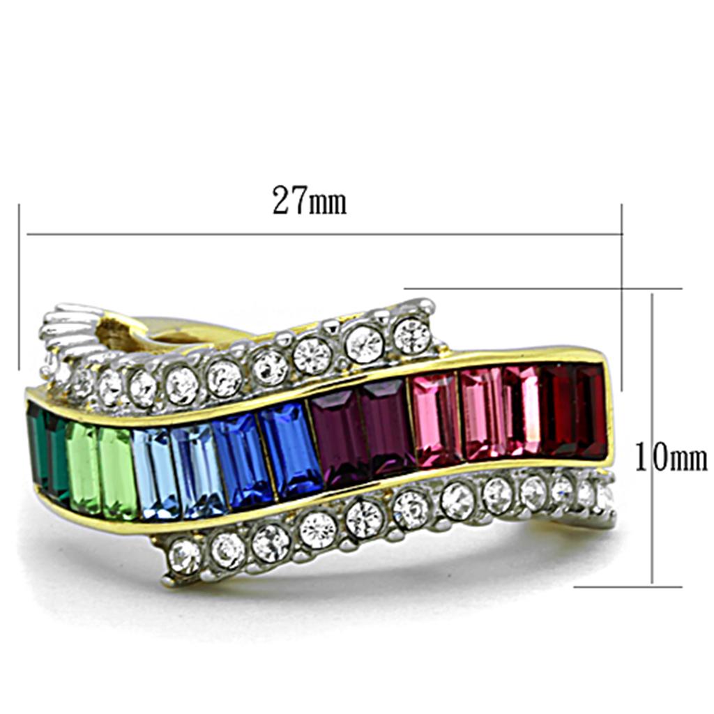 TK1575 - Two-Tone IP Gold (Ion Plating) Stainless Steel Ring with Top Grade Crystal  in Multi Color-1