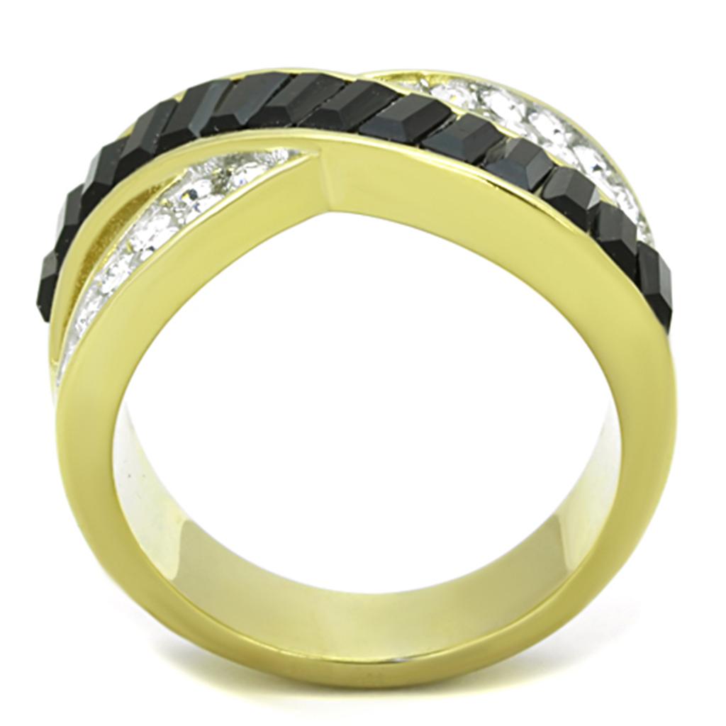TK1577 - Two-Tone IP Gold (Ion Plating) Stainless Steel Ring with Top Grade Crystal  in Jet-2