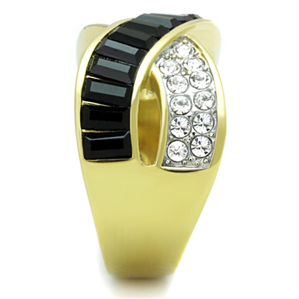 TK1577 - Two-Tone IP Gold (Ion Plating) Stainless Steel Ring with Top Grade Crystal  in Jet-3