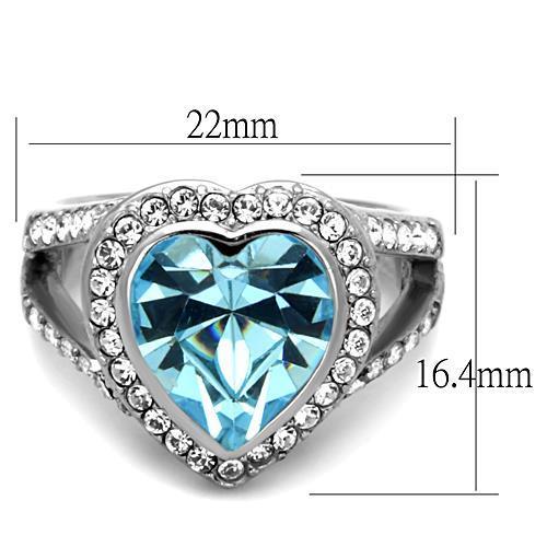 TK1582 - High polished (no plating) Stainless Steel Ring with Top Grade Crystal  in Sea Blue-1