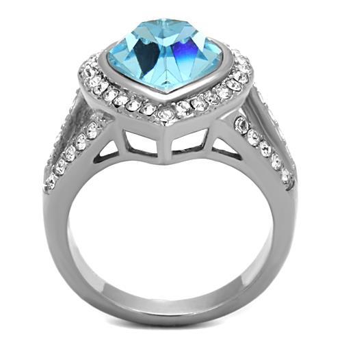 TK1582 - High polished (no plating) Stainless Steel Ring with Top Grade Crystal  in Sea Blue-2