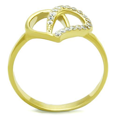 TK1586 - IP Gold(Ion Plating) Stainless Steel Ring with AAA Grade CZ  in Clear-2