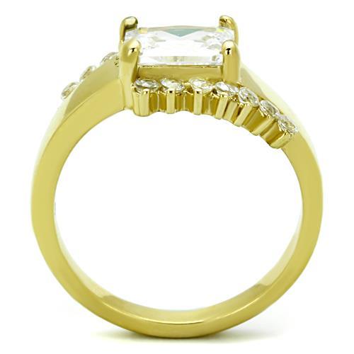 TK1588 - IP Gold(Ion Plating) Stainless Steel Ring with AAA Grade CZ  in Clear-2