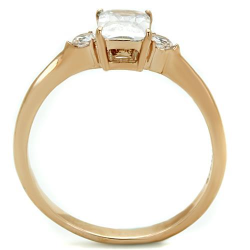 TK1589 - IP Rose Gold(Ion Plating) Stainless Steel Ring with AAA Grade CZ  in Clear-2
