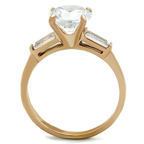TK1595 - IP Rose Gold(Ion Plating) Stainless Steel Ring with AAA Grade CZ  in Clear-2