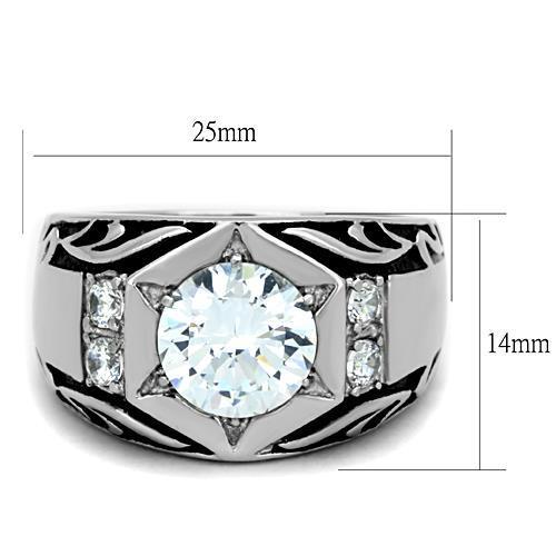 TK1606 - High polished (no plating) Stainless Steel Ring with AAA Grade CZ  in Clear-1