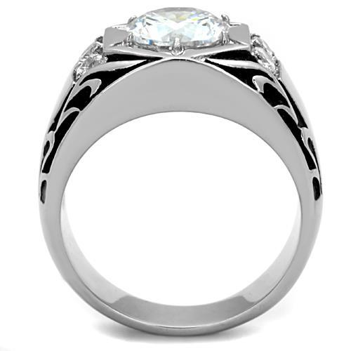 TK1606 - High polished (no plating) Stainless Steel Ring with AAA Grade CZ  in Clear-2