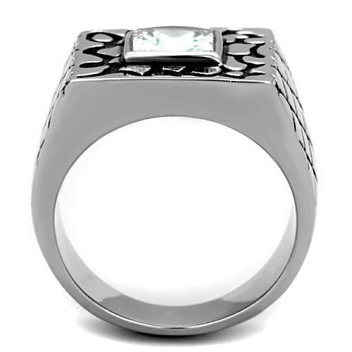 TK1607 - High polished (no plating) Stainless Steel Ring with AAA Grade CZ  in Clear-2