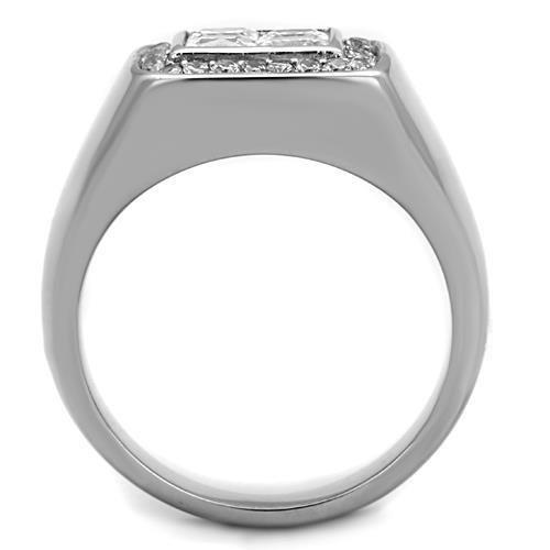 TK1608 - High polished (no plating) Stainless Steel Ring with AAA Grade CZ  in Clear-2