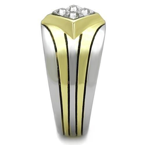 TK1610 - Two-Tone IP Gold (Ion Plating) Stainless Steel Ring with Top Grade Crystal  in Clear-3