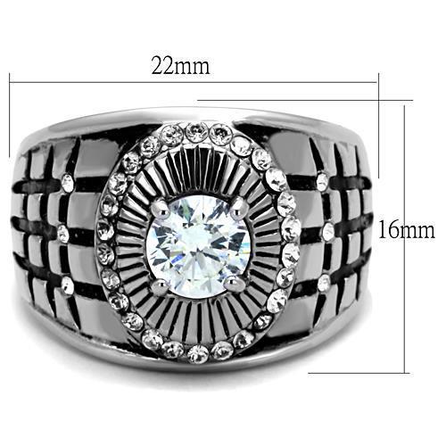 TK1614 - High polished (no plating) Stainless Steel Ring with AAA Grade CZ  in Clear-1