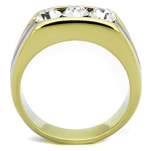 TK1615 - Two-Tone IP Gold (Ion Plating) Stainless Steel Ring with Top Grade Crystal  in Clear-2
