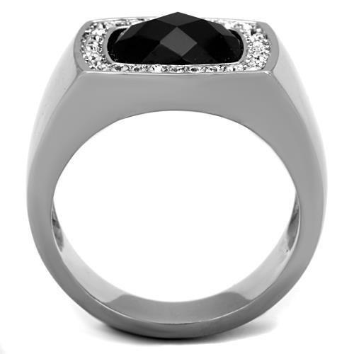 TK1616 - High polished (no plating) Stainless Steel Ring with Semi-Precious Onyx in Jet-2