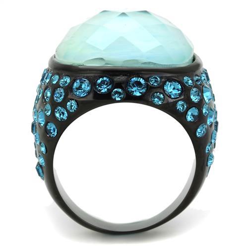 TK1617 - IP Black(Ion Plating) Stainless Steel Ring with Synthetic Synthetic Glass in Sea Blue-2