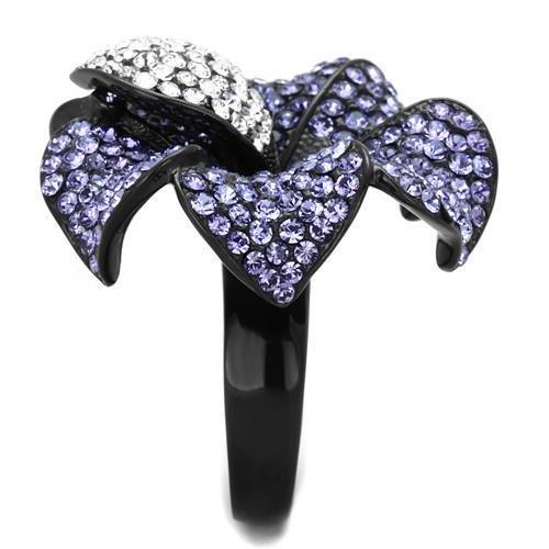 TK1618 - IP Black(Ion Plating) Stainless Steel Ring with Top Grade Crystal  in Tanzanite-3