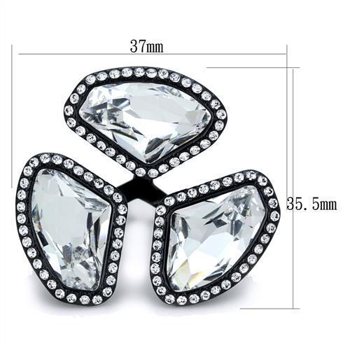TK1619 - IP Black(Ion Plating) Stainless Steel Ring with Top Grade Crystal  in Clear-1