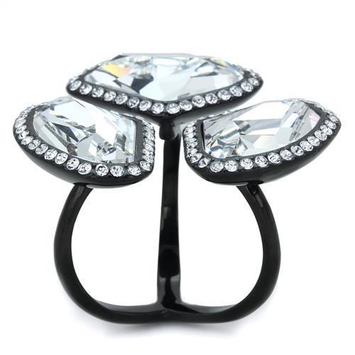 TK1619 - IP Black(Ion Plating) Stainless Steel Ring with Top Grade Crystal  in Clear-2