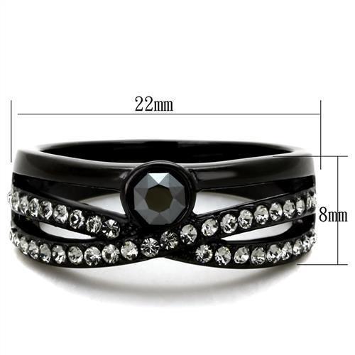 TK1620 - IP Black(Ion Plating) Stainless Steel Ring with Top Grade Crystal  in Hematite-1