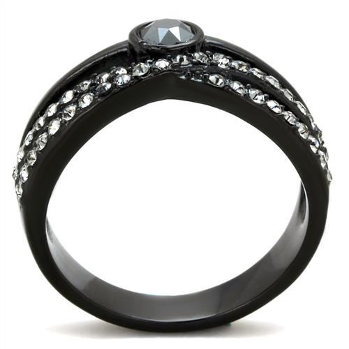 TK1620 - IP Black(Ion Plating) Stainless Steel Ring with Top Grade Crystal  in Hematite-2