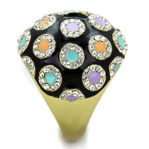 TK1625 - IP Gold(Ion Plating) Stainless Steel Ring with Top Grade Crystal  in Clear-3