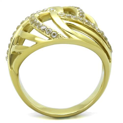TK1627 - IP Gold(Ion Plating) Stainless Steel Ring with AAA Grade CZ  in Clear-2