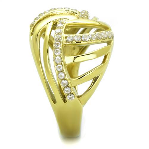 TK1627 - IP Gold(Ion Plating) Stainless Steel Ring with AAA Grade CZ  in Clear-3