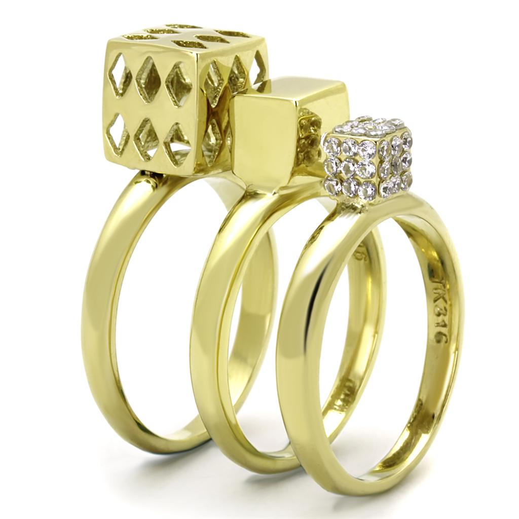 TK1630 - IP Gold(Ion Plating) Stainless Steel Ring with AAA Grade CZ  in Clear-3